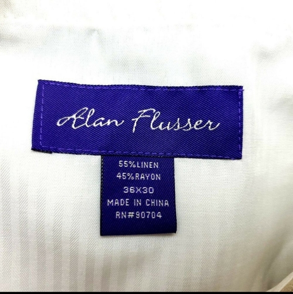 NEW Alan Flusser Linen Rayon Cream Mid Rise Pleated Cuffed 36/30 - Picture 6 of 6